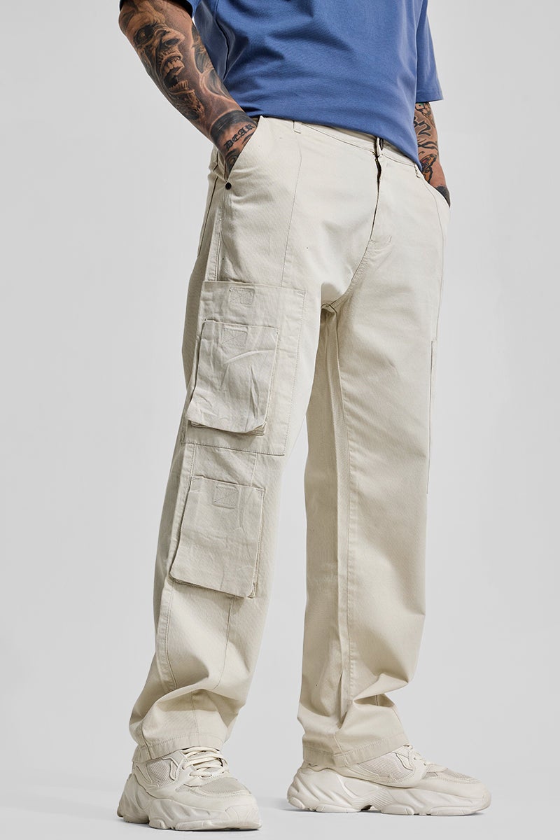 SNITCH Cream Relaxed Fit Cargo Pants - Image 1